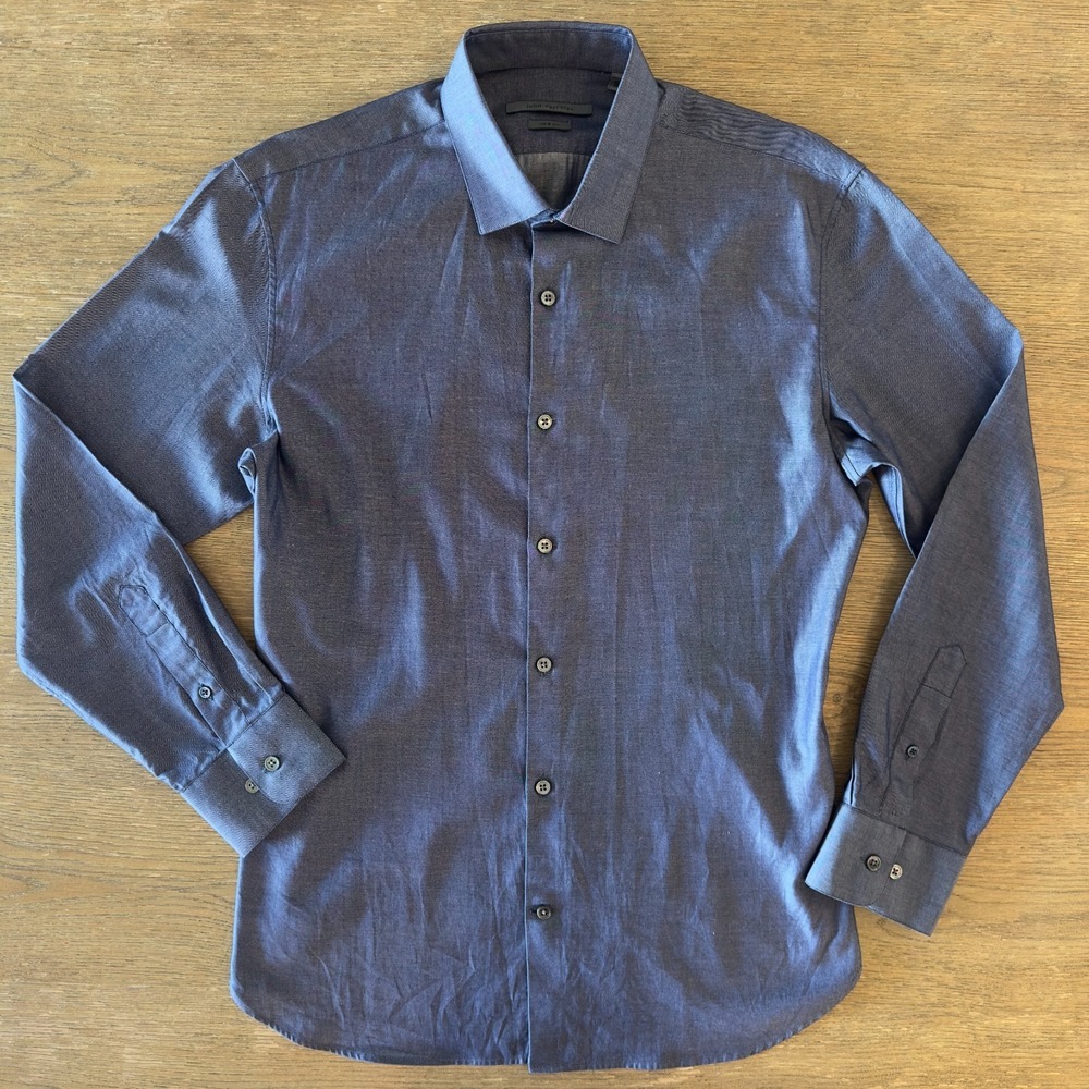 John Varvatos USA Slim Fit Dress Shirt-Long Slve-Blue Microdot Weave-15.5 34/35
